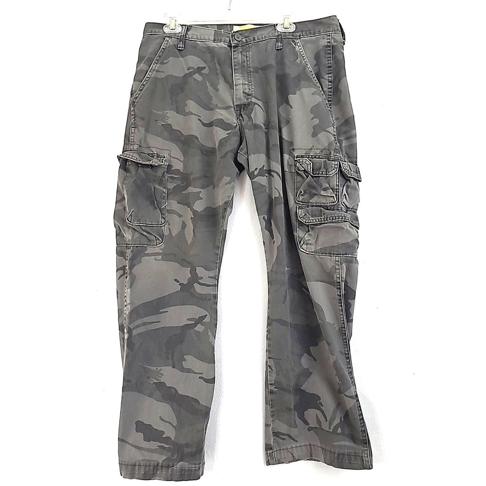 Vintage Wrangler Camo Cargo Pants‎ Mens 36x30 Utility Workwear Grey Khaki